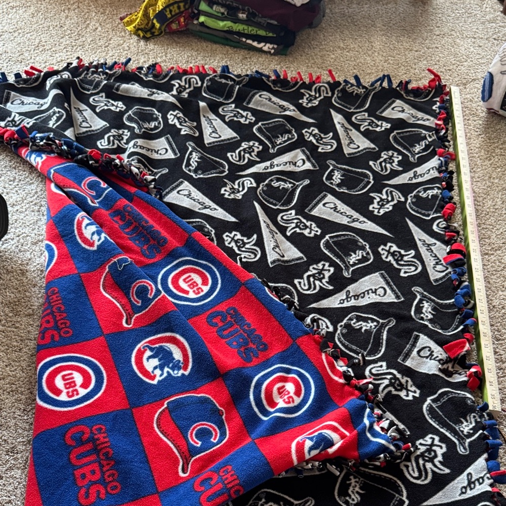 Fleece Throw Blanket - Red, Blue & Black Handmade